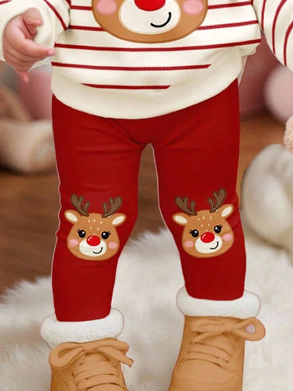 Happikins Baby Girl Christmas Cartoon Autumn Sweatshirt And Leggings Set,Red And White Stripe,Winter,Cute,Matching Family,Soft Thick Casual Outfits