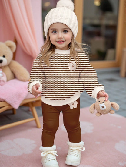 Happikins Baby Girl Christmas Cartoon Autumn Sweatshirt And Leggings Set,Red And White Stripe,Winter,Cute,Matching Family,Soft Thick Casual Outfits