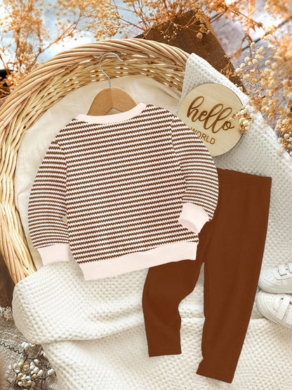 Happikins Baby Girl Christmas Cartoon Autumn Sweatshirt And Leggings Set,Red And White Stripe,Winter,Cute,Matching Family,Soft Thick Casual Outfits