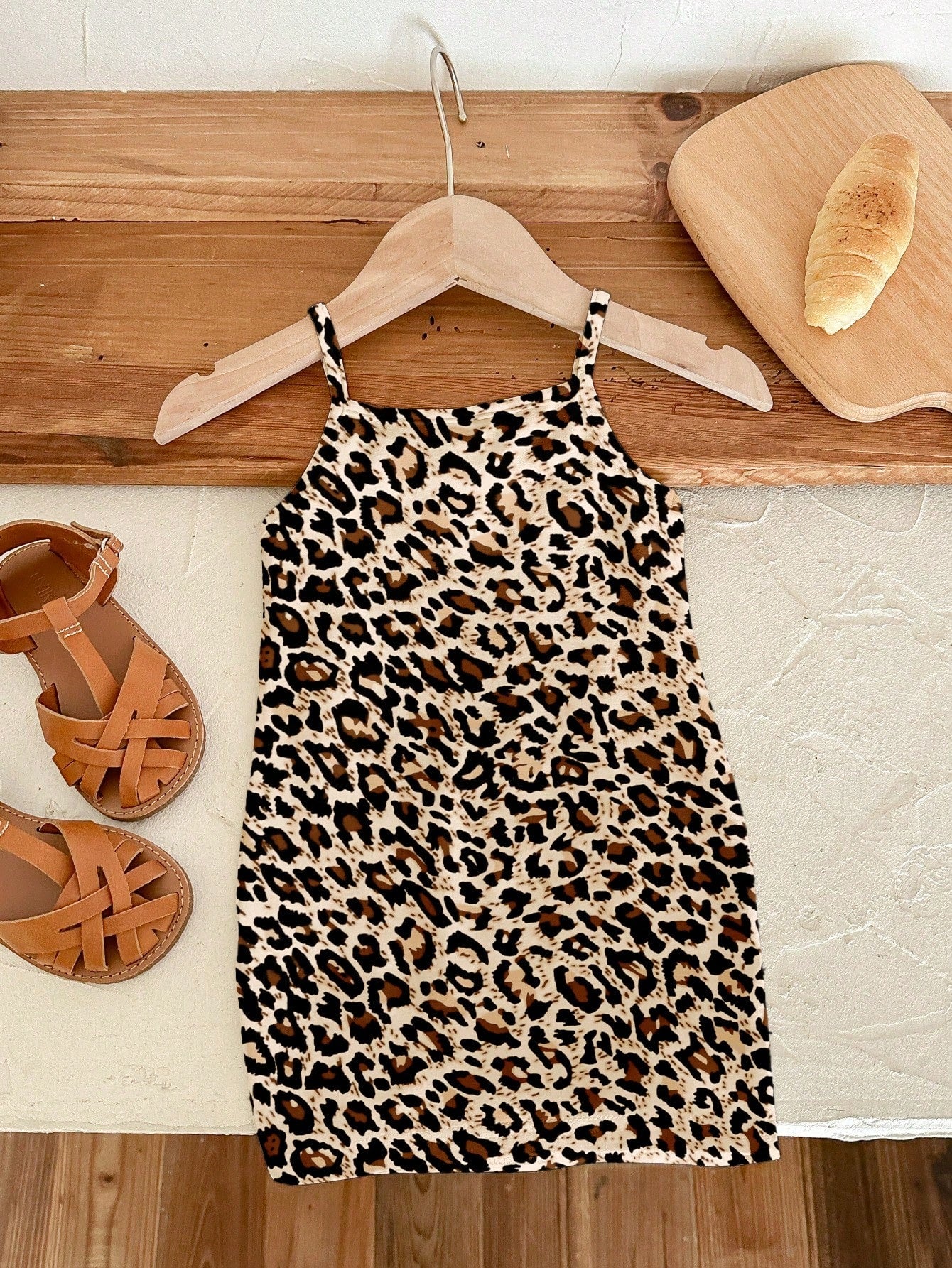 Happikins Cute Retro Classic Leopard Print Dress, Baby Girl Casual Sleeveless Snug Fit Dress, Suitable For Summer