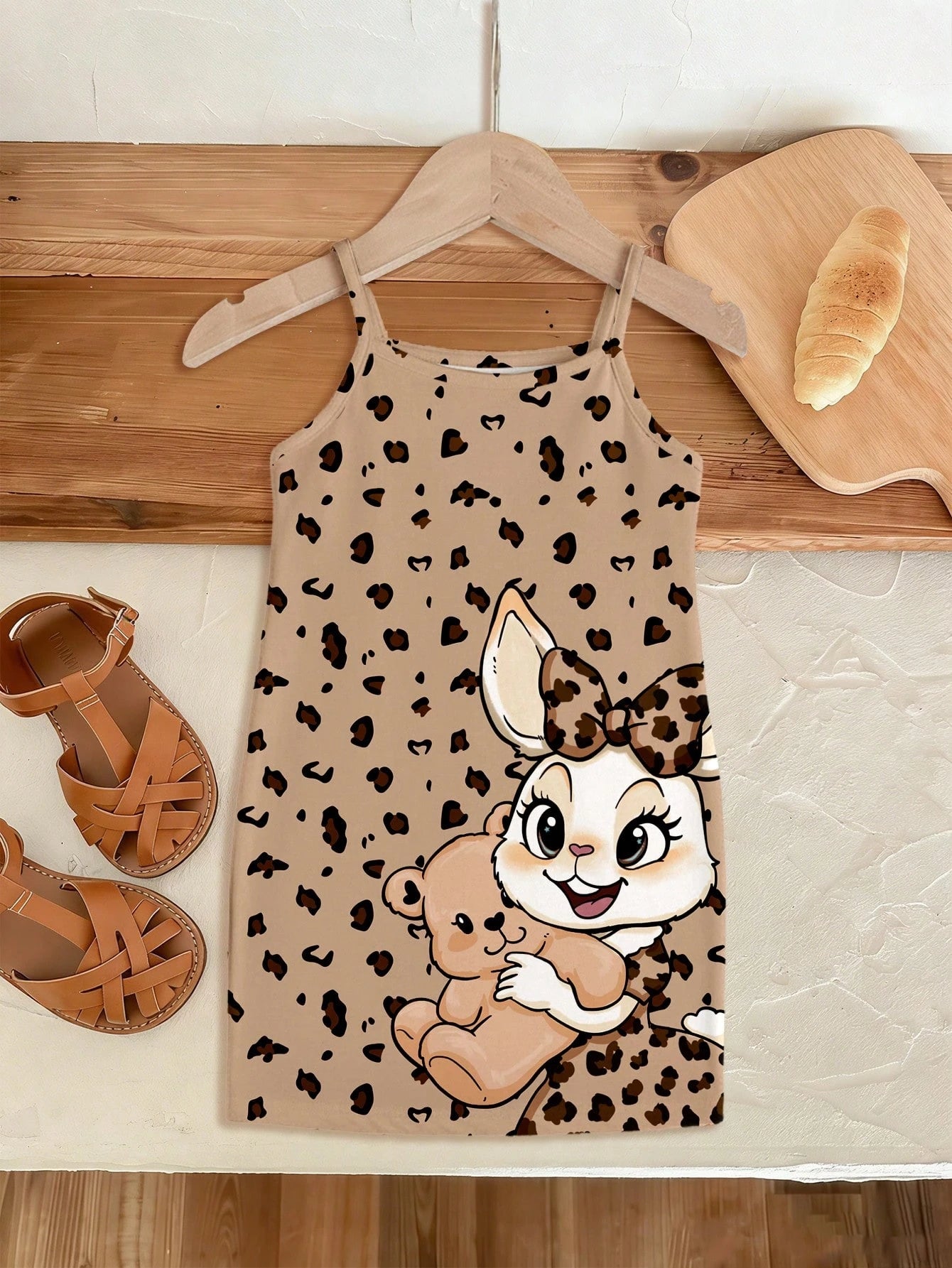 Happikins Cute Retro Classic Leopard Print Dress, Baby Girl Casual Sleeveless Snug Fit Dress, Suitable For Summer