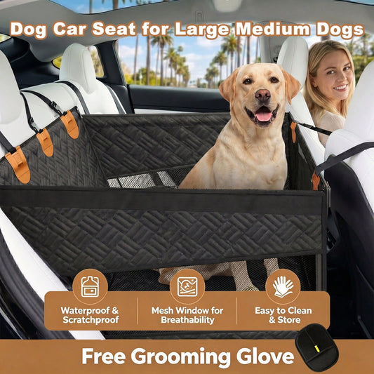 Hard Bottom Dog Car Seat Cover With Free Gift Glove 400lbs Capacity Heavy Duty Pet Car Hammock For Back Seat 100% Waterproof Oxford Fabric Scratchproof Mat SUV Sedan
