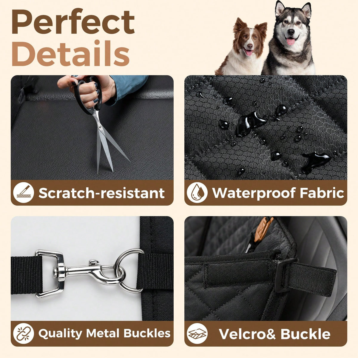 Hard Bottom Dog Car Seat Cover With Free Gift Glove 400lbs Capacity Heavy Duty Pet Car Hammock For Back Seat 100% Waterproof Oxford Fabric Scratchproof Mat SUV Sedan
