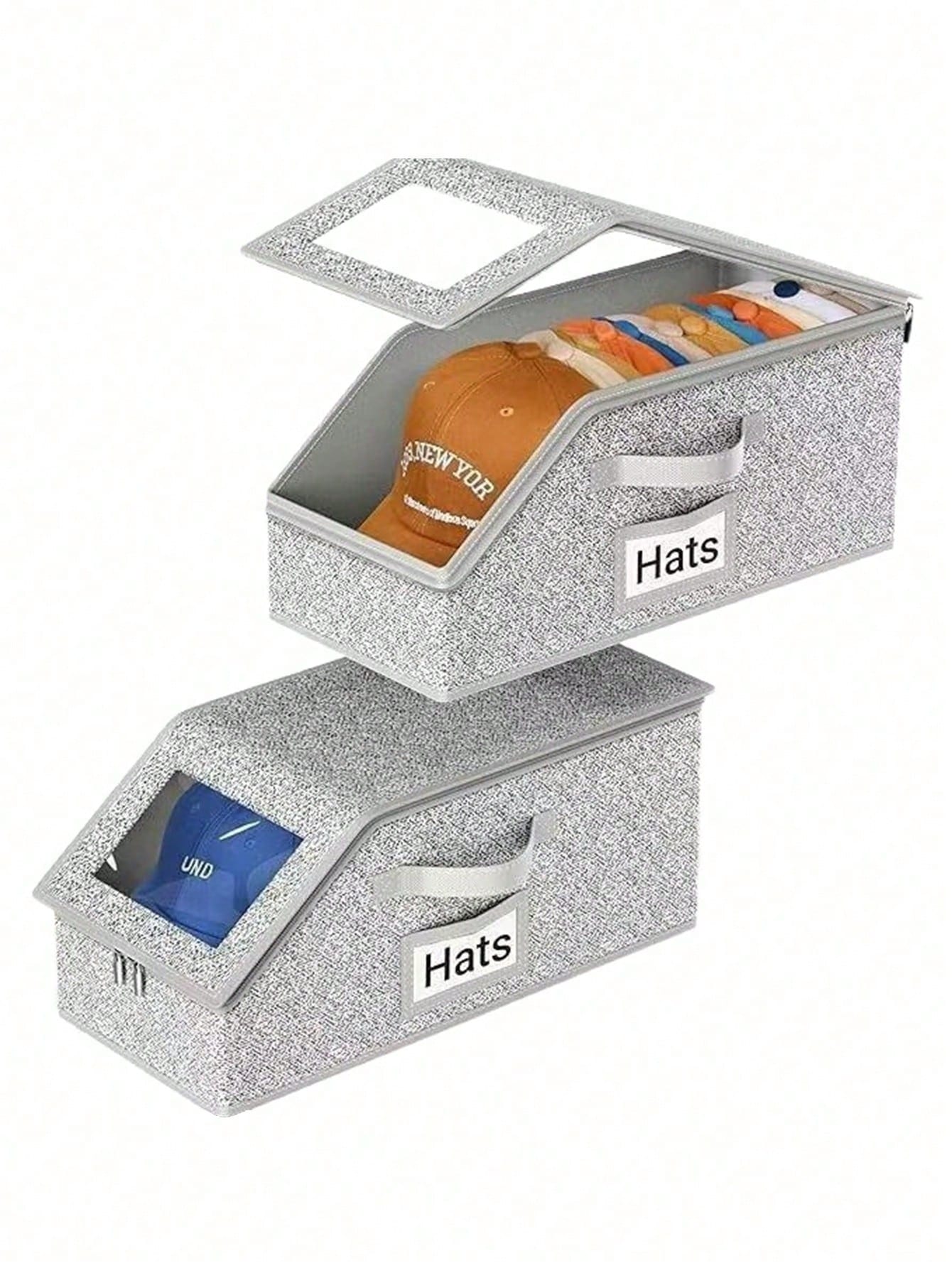 Hat Storage Box With Transparent Window, Zipper Dust-Proof Hat Organizer Box, With Portable Handle And Label Slot, Suitable For Baseball Caps, Duckbill Caps, Sun Hats And Casual Hats Organization, Reg