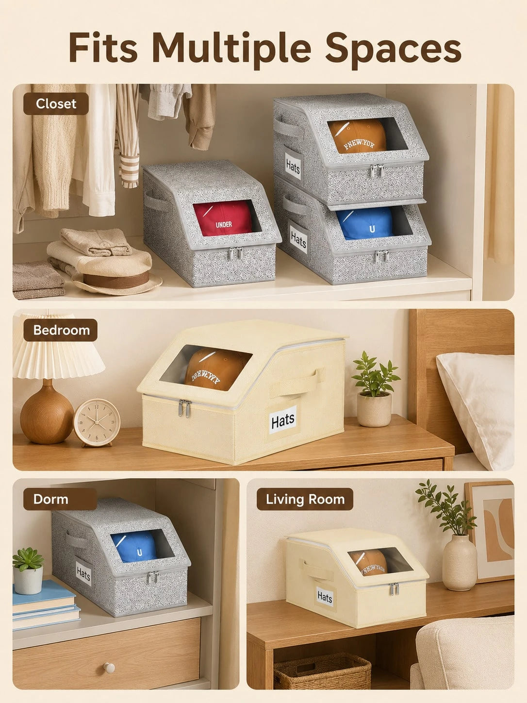 Hat Storage Box With Transparent Window, Zipper Dust-Proof Hat Organizer Box, With Portable Handle And Label Slot, Suitable For Baseball Caps, Duckbill Caps, Sun Hats And Casual Hats Organization, Reg