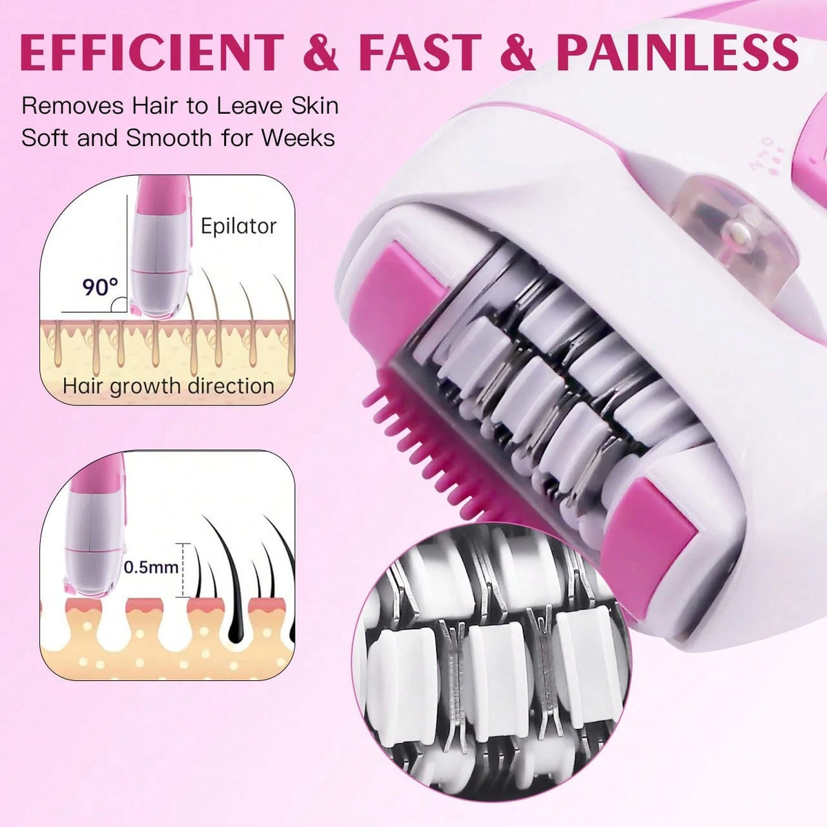 Hatteker 1pc Usb Rechargeable 3w Portable Ladies' Hair Remover With Light, 2 Speeds