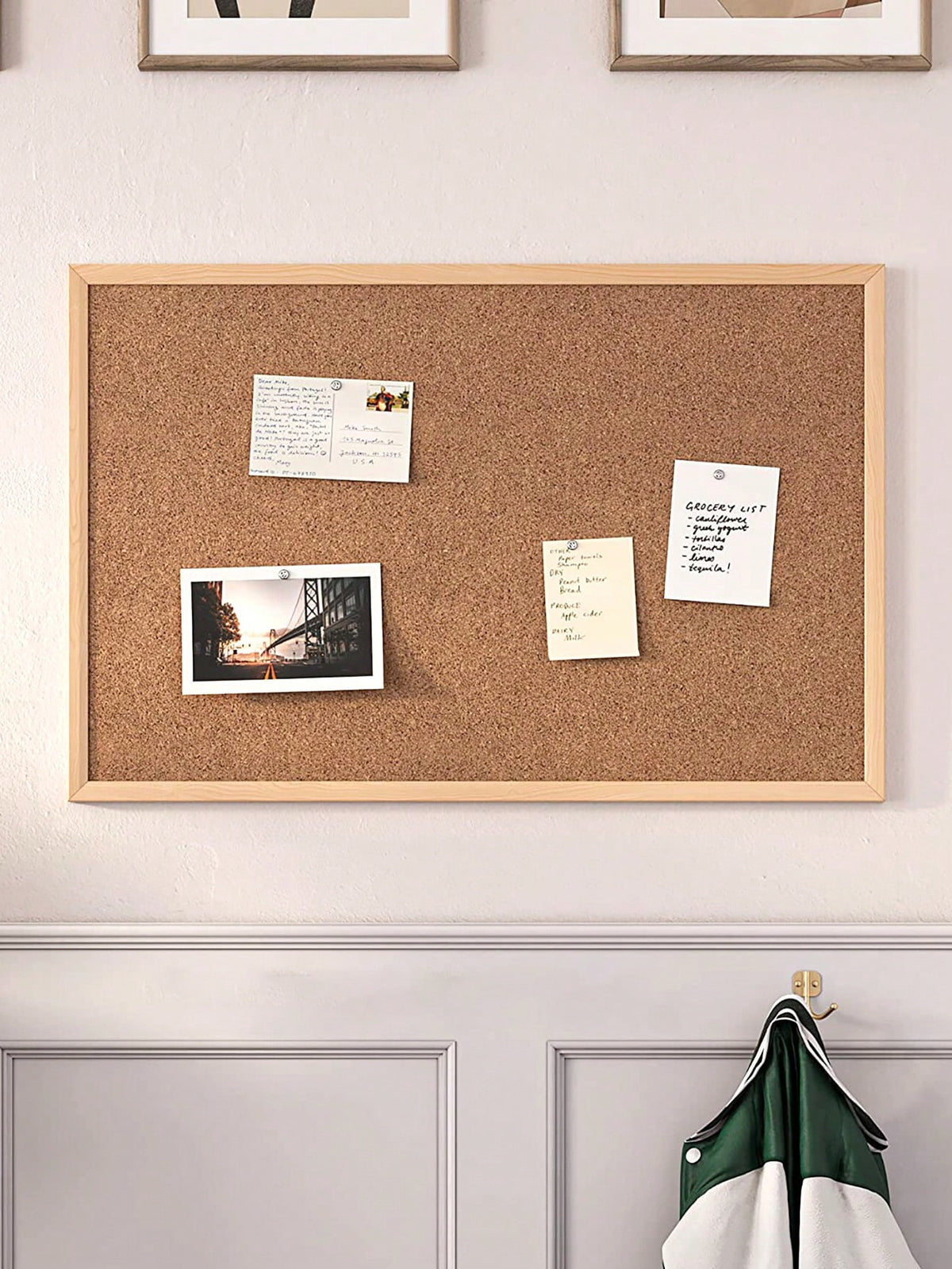 Haus Hana Framed Cork Bulletin Board With Oak Frame – Decorative Pinboard For Home, Office & School