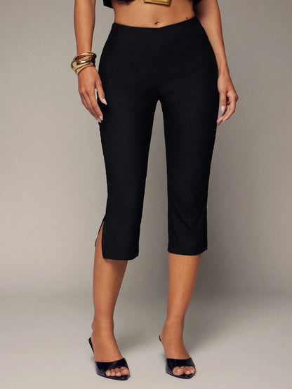 Hauture Women's Low Rise Stretch Split Hem Capri Pants