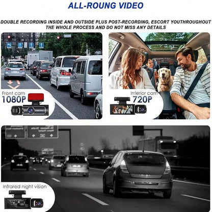 HD Two-Camera Dash Cam, 1080P Front And 720P Rear Dual Recording, Full Car Video Monitoring With Loop Recording, HD Night Vision, Wide Dynamic Imaging Technology, Scratch-Resistant Reversing Image, Fo