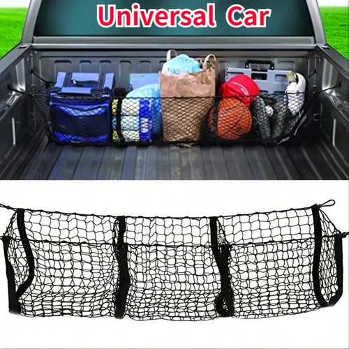 Heavy-Duty 3-Pocket Truck Bed Organizer- Durable Cargo Padding System, Free Installation, 3 Storage Compartments (Left/Middle/Right), Suitable For Trucks, SUVs, Ideal For Storing Gear, Equipment, And