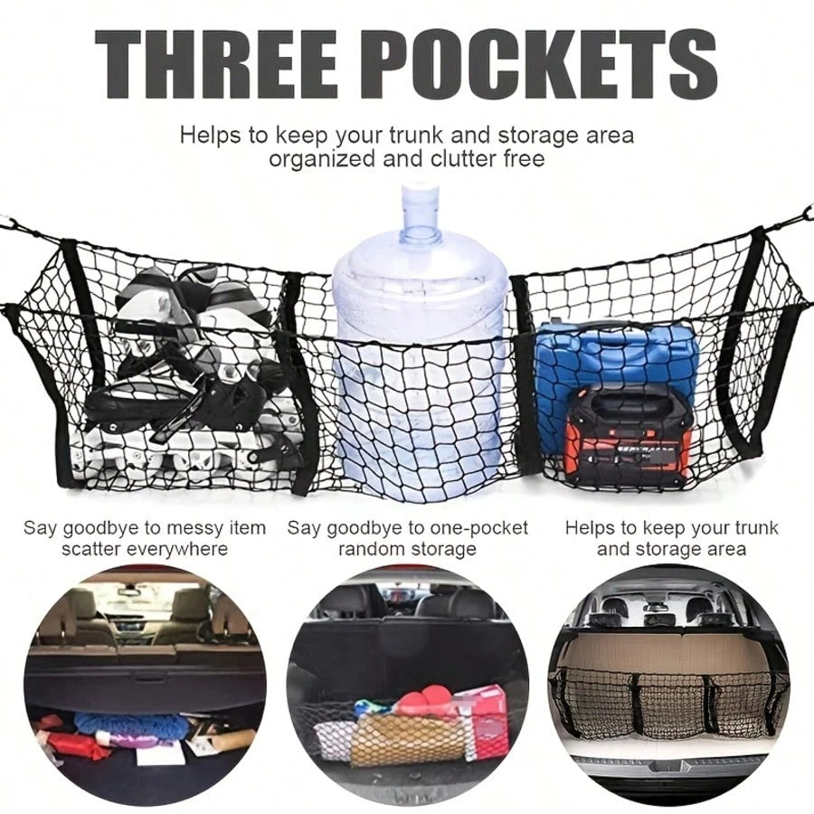 Heavy-Duty 3-Pocket Truck Bed Organizer- Durable Cargo Padding System, Free Installation, 3 Storage Compartments (Left/Middle/Right), Suitable For Trucks, SUVs, Ideal For Storing Gear, Equipment, And