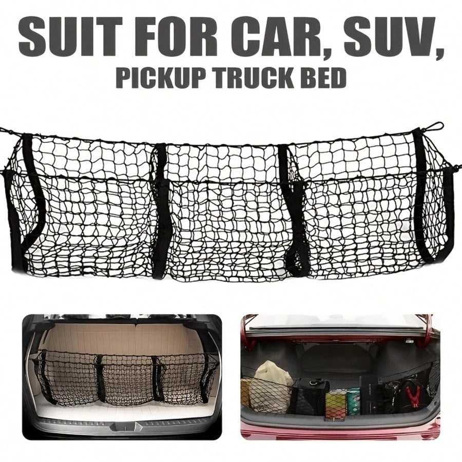 Heavy-Duty 3-Pocket Truck Bed Organizer- Durable Cargo Padding System, Free Installation, 3 Storage Compartments (Left/Middle/Right), Suitable For Trucks, SUVs, Ideal For Storing Gear, Equipment, And
