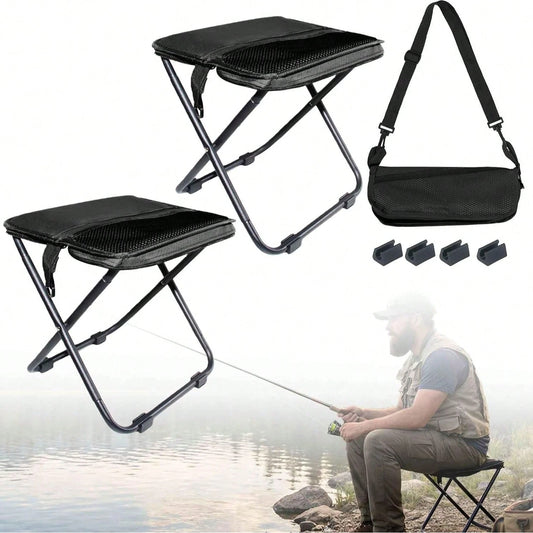 Heavy Duty Foldable Outdoor Stool, 2 Pack Ultralight Portable Camping Chair, Space Saving Travel Sports Outdoor Activities