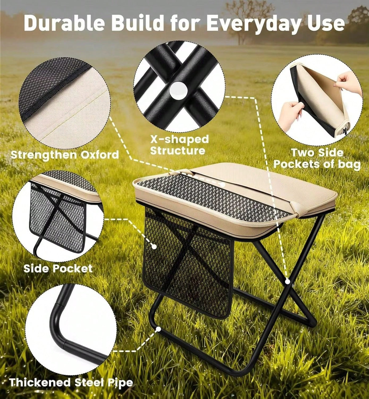 Heavy Duty Foldable Outdoor Stool, 2 Pack Ultralight Portable Camping Chair, Space Saving Travel Sports Outdoor Activities