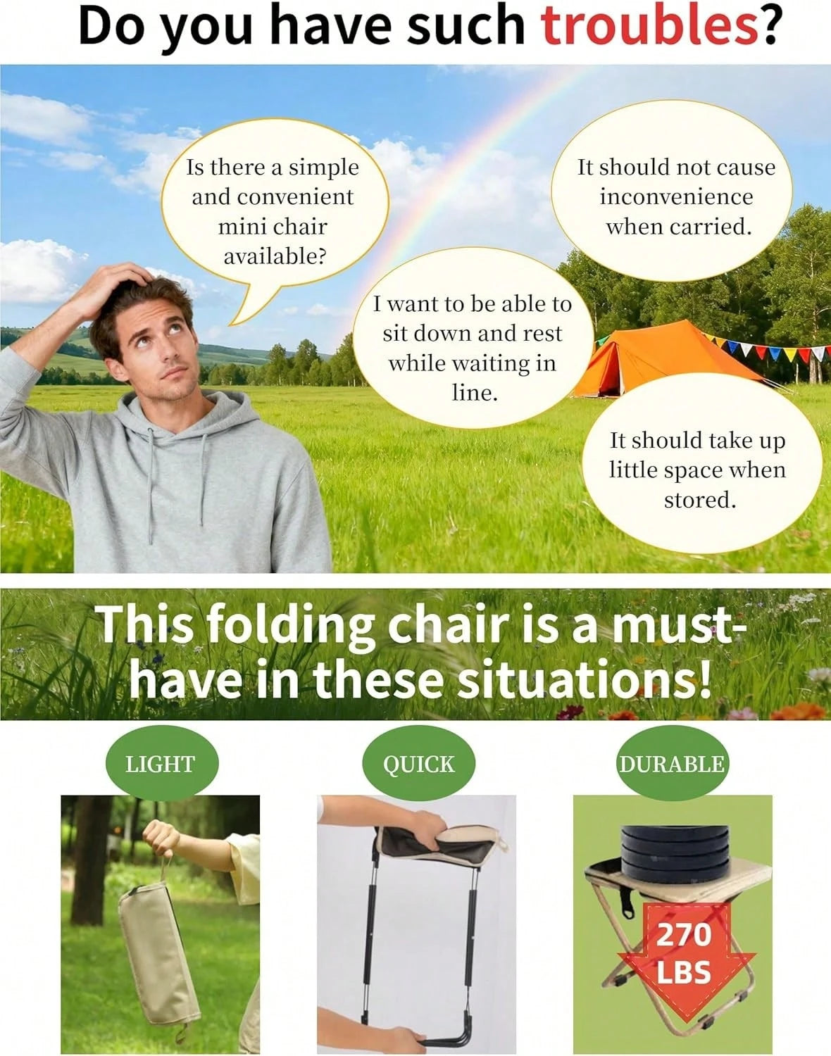 Heavy Duty Foldable Outdoor Stool, 2 Pack Ultralight Portable Camping Chair, Space Saving Travel Sports Outdoor Activities