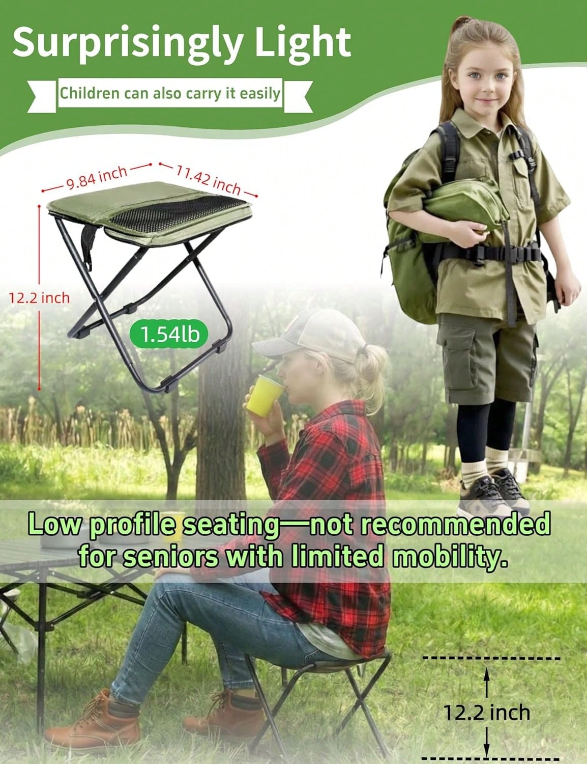Heavy Duty Foldable Outdoor Stool, 2 Pack Ultralight Portable Camping Chair, Space Saving Travel Sports Outdoor Activities