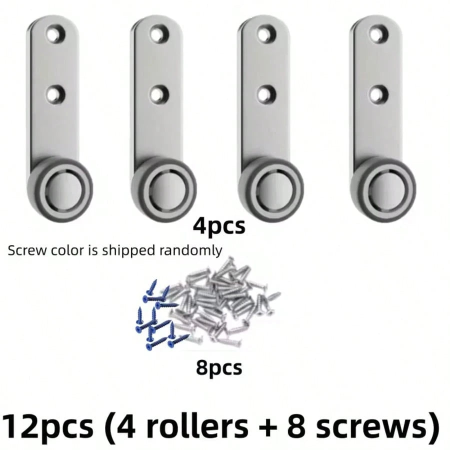Heavy-Duty Silent Sliding Door Wheel Set- 4 Rollers & 8 Screws, Metal Construction, Directional Casters For Under-Bed Storage Units, Storage Bins, Sliding Track Wheels, Sliding Door Hardware Set, Sli