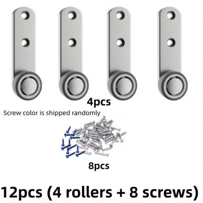 Heavy-Duty Silent Sliding Door Wheel Set- 4 Rollers & 8 Screws, Metal Construction, Directional Casters For Under-Bed Storage Units, Storage Bins, Sliding Track Wheels, Sliding Door Hardware Set, Sli