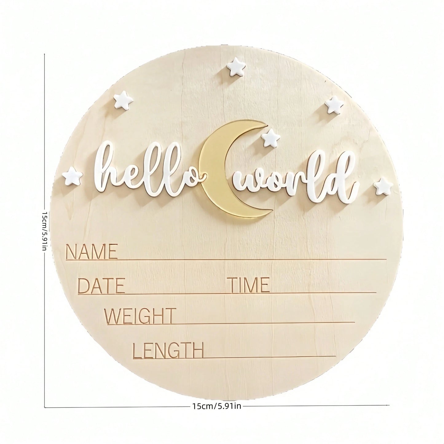 Hello World Birth Announcement Sign – Wooden Newborn Birth Stats Plaque, Baby Name Announcement Sign, Matte White Acrylic Hello World Wooden Plaque