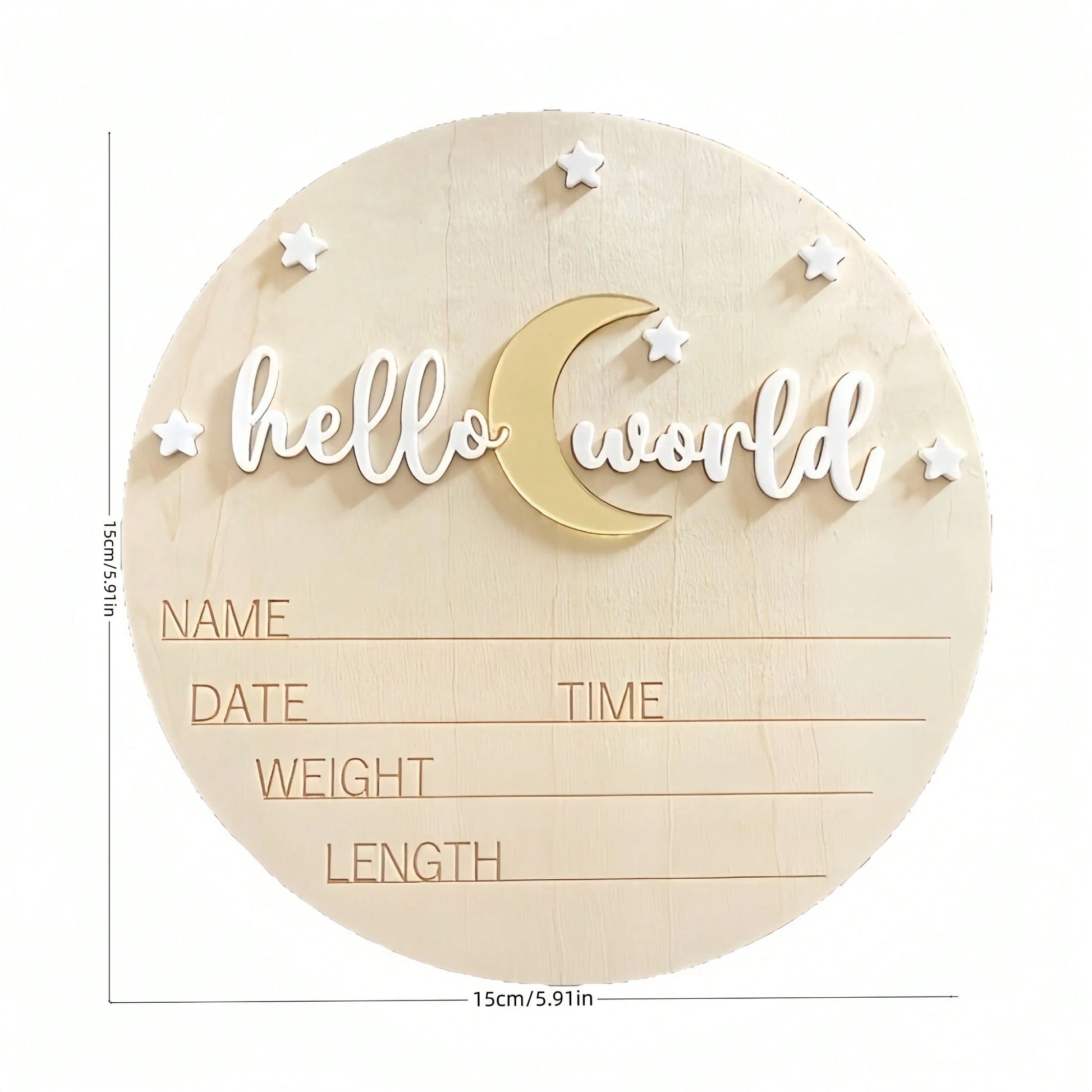 Hello World Birth Announcement Sign – Wooden Newborn Birth Stats Plaque, Baby Name Announcement Sign, Matte White Acrylic Hello World Wooden Plaque