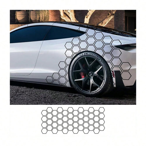 Hexagon Vinyl Car Door Side Stickers, Waterproof Self-Adhesive Auto Body Graphic Decals, Universal DIY Exterior Decor For Car SUV Truck, Red