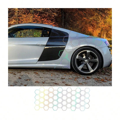 Hexagon Vinyl Car Door Side Stickers, Waterproof Self-Adhesive Auto Body Graphic Decals, Universal DIY Exterior Decor For Car SUV Truck, Red