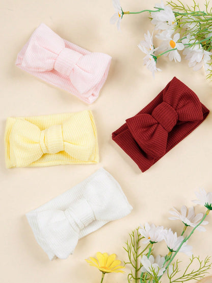 High Elastic Soft Waffle Knit Baby Headband, Macaron Pink Yellow Burgundy Solid Color 3D Large Bow Wide Band, Skin-Friendly Non-Tightening For Newborn Baby Girl, Full Month, First Birthday, Photoshoot