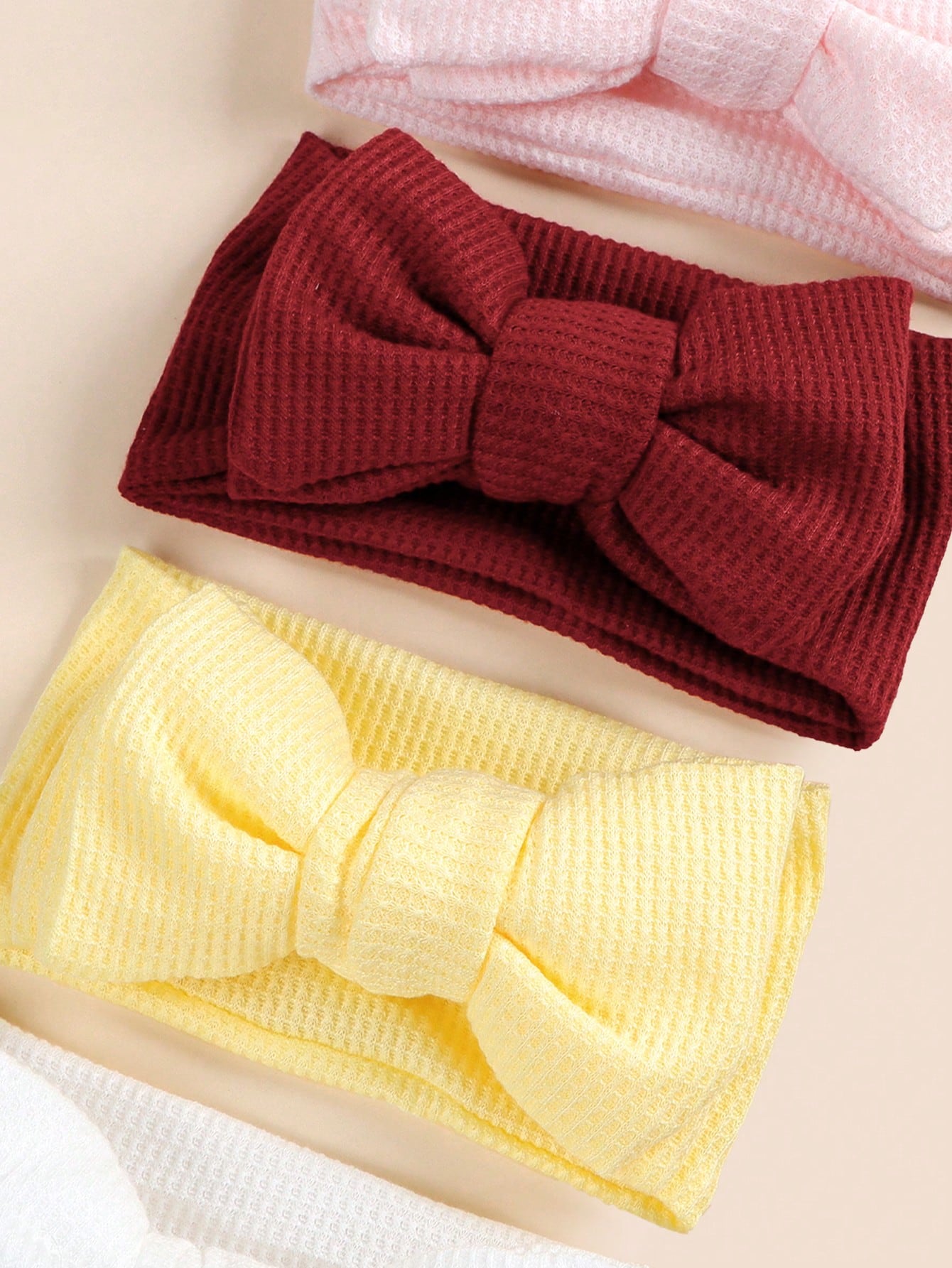 High Elastic Soft Waffle Knit Baby Headband, Macaron Pink Yellow Burgundy Solid Color 3D Large Bow Wide Band, Skin-Friendly Non-Tightening For Newborn Baby Girl, Full Month, First Birthday, Photoshoot