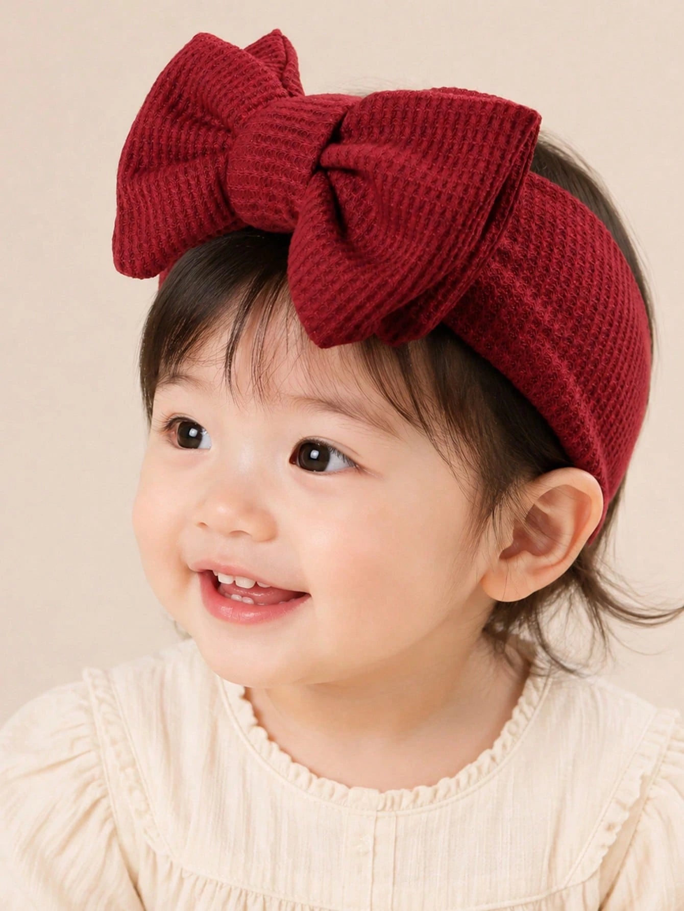High Elastic Soft Waffle Knit Baby Headband, Macaron Pink Yellow Burgundy Solid Color 3D Large Bow Wide Band, Skin-Friendly Non-Tightening For Newborn Baby Girl, Full Month, First Birthday, Photoshoot