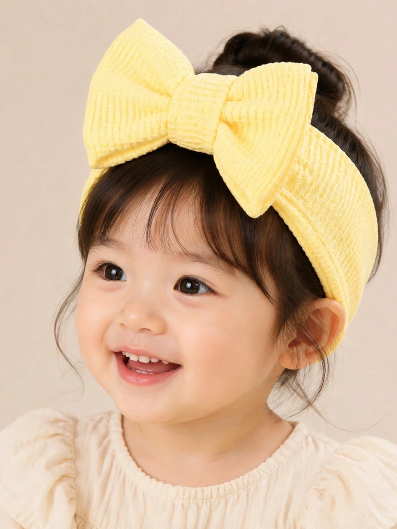 High Elastic Soft Waffle Knit Baby Headband, Macaron Pink Yellow Burgundy Solid Color 3D Large Bow Wide Band, Skin-Friendly Non-Tightening For Newborn Baby Girl, Full Month, First Birthday, Photoshoot