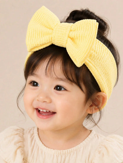 High Elastic Soft Waffle Knit Baby Headband, Macaron Pink Yellow Burgundy Solid Color 3D Large Bow Wide Band, Skin-Friendly Non-Tightening For Newborn Baby Girl, Full Month, First Birthday, Photoshoot
