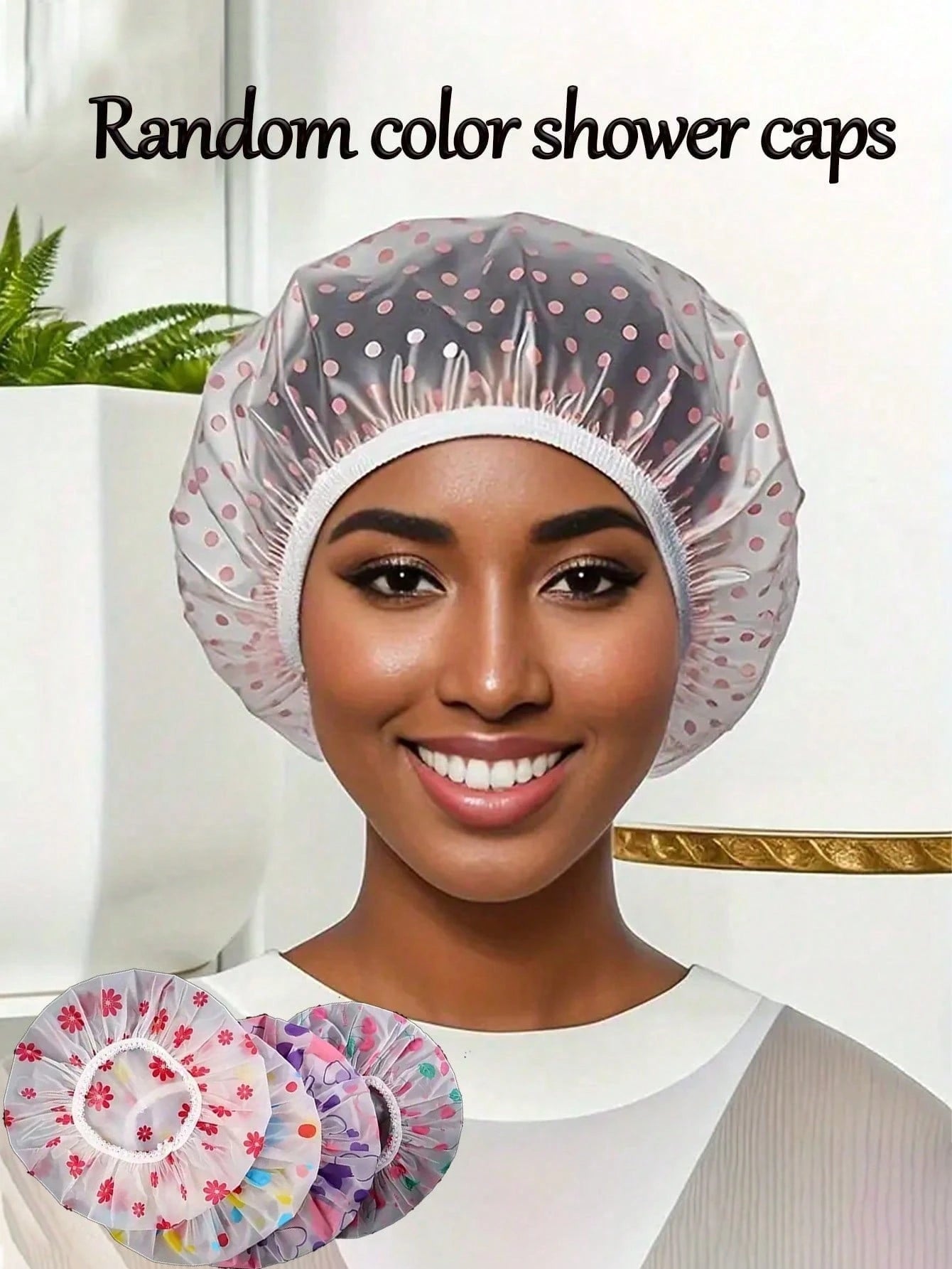 [High Quality Thickened & Oversized Shower Cap]Adjustable Printed Shower Cap, Reusable, With Elastic Band, Suitable For Women's Spa & Hair Salon Use