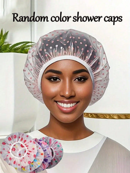 [High Quality Thickened & Oversized Shower Cap]Adjustable Printed Shower Cap, Reusable, With Elastic Band, Suitable For Women's Spa & Hair Salon Use