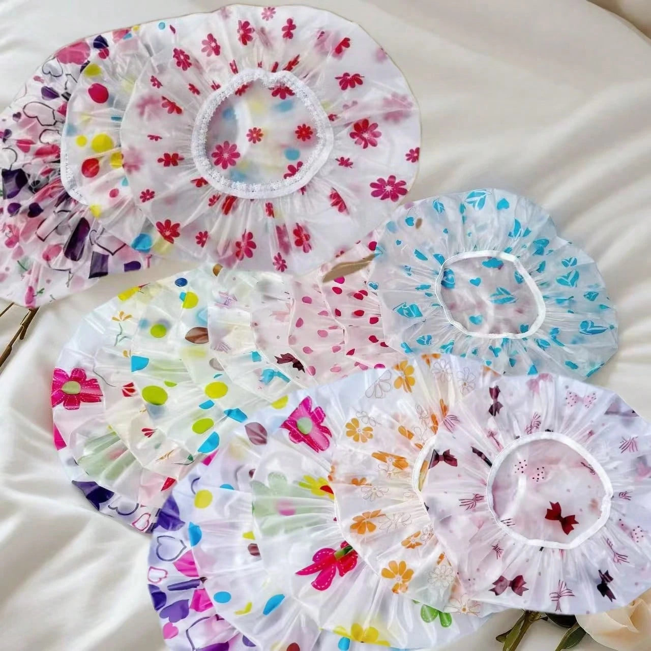 [High Quality Thickened & Oversized Shower Cap]Adjustable Printed Shower Cap, Reusable, With Elastic Band, Suitable For Women's Spa & Hair Salon Use