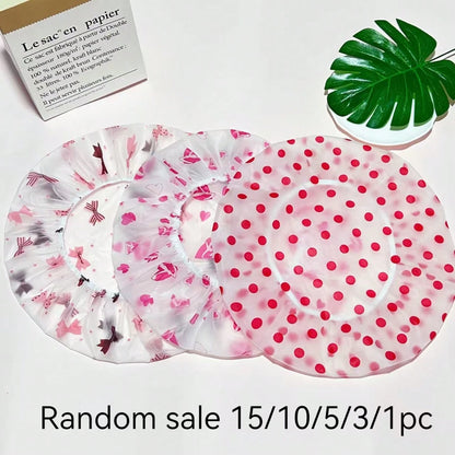[High Quality Thickened & Oversized Shower Cap]Adjustable Printed Shower Cap, Reusable, With Elastic Band, Suitable For Women's Spa & Hair Salon Use