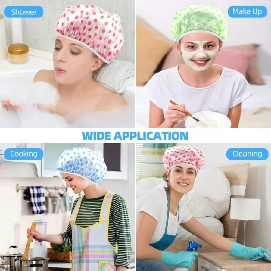 [High Quality Thickened & Oversized Shower Cap]Adjustable Printed Shower Cap, Reusable, With Elastic Band, Suitable For Women's Spa & Hair Salon Use