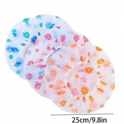 [High Quality Thickened & Oversized Shower Cap]Adjustable Printed Shower Cap, Reusable, With Elastic Band, Suitable For Women's Spa & Hair Salon Use