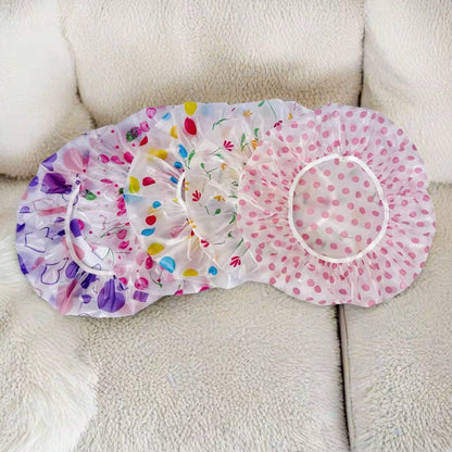 [High Quality Thickened & Oversized Shower Cap]Adjustable Printed Shower Cap, Reusable, With Elastic Band, Suitable For Women's Spa & Hair Salon Use