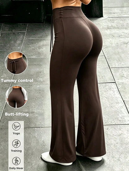 High-Waist Drawstring Wide-Leg Pants, Fitness Yoga Pants, Tummy-Control Hip-Lifting Sports Pants, Women's Casual Pants, Sports Fitness Pants