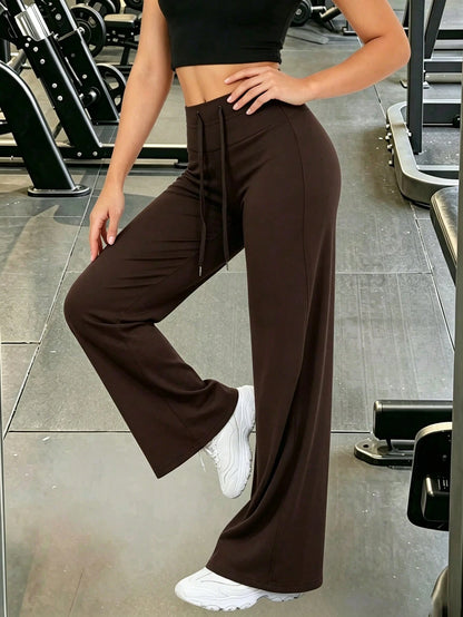 High-Waist Drawstring Wide-Leg Pants, Fitness Yoga Pants, Tummy-Control Hip-Lifting Sports Pants, Women's Casual Pants, Sports Fitness Pants