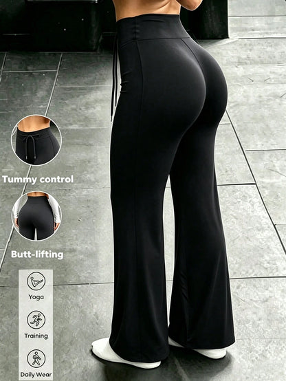 High-Waist Drawstring Wide-Leg Pants, Fitness Yoga Pants, Tummy-Control Hip-Lifting Sports Pants, Women's Casual Pants, Sports Fitness Pants