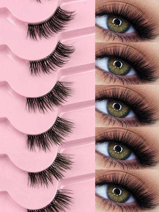 Hinarin 7 Pairs D Curl Half Eye Lashes Natural Look Crossed Strip Lashes Fluffy Curly Half Eyelashes With Invisible Stem 3D Synthetic Handmade False Eyelashes Great For Party Makeup Strip Lashes Lashe