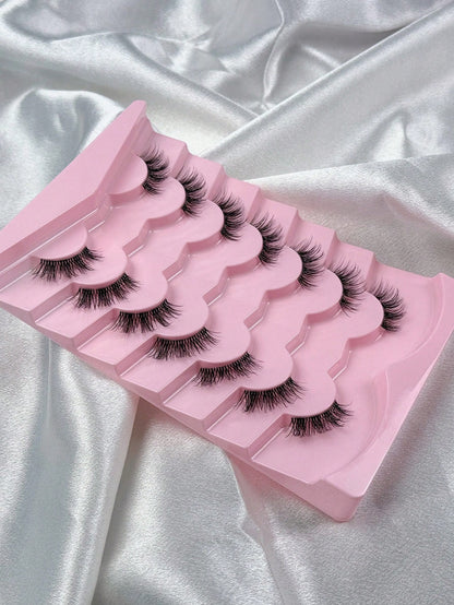 Hinarin 7 Pairs D Curl Half Eye Lashes Natural Look Crossed Strip Lashes Fluffy Curly Half Eyelashes With Invisible Stem 3D Synthetic Handmade False Eyelashes Great For Party Makeup Strip Lashes Lashe