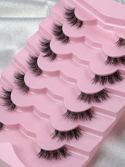 Hinarin 7 Pairs D Curl Half Eye Lashes Natural Look Crossed Strip Lashes Fluffy Curly Half Eyelashes With Invisible Stem 3D Synthetic Handmade False Eyelashes Great For Party Makeup Strip Lashes Lashe