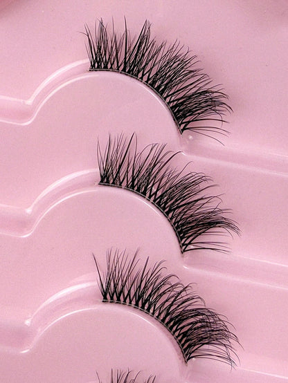 Hinarin 7 Pairs D Curl Half Eye Lashes Natural Look Crossed Strip Lashes Fluffy Curly Half Eyelashes With Invisible Stem 3D Synthetic Handmade False Eyelashes Great For Party Makeup Strip Lashes Lashe