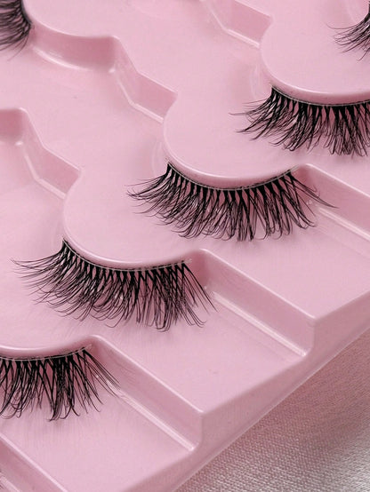Hinarin 7 Pairs D Curl Half Eye Lashes Natural Look Crossed Strip Lashes Fluffy Curly Half Eyelashes With Invisible Stem 3D Synthetic Handmade False Eyelashes Great For Party Makeup Strip Lashes Lashe