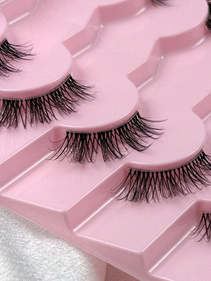 Hinarin 7 Pairs D Curl Half Eye Lashes Natural Look Crossed Strip Lashes Fluffy Curly Half Eyelashes With Invisible Stem 3D Synthetic Handmade False Eyelashes Great For Party Makeup Strip Lashes Lashe