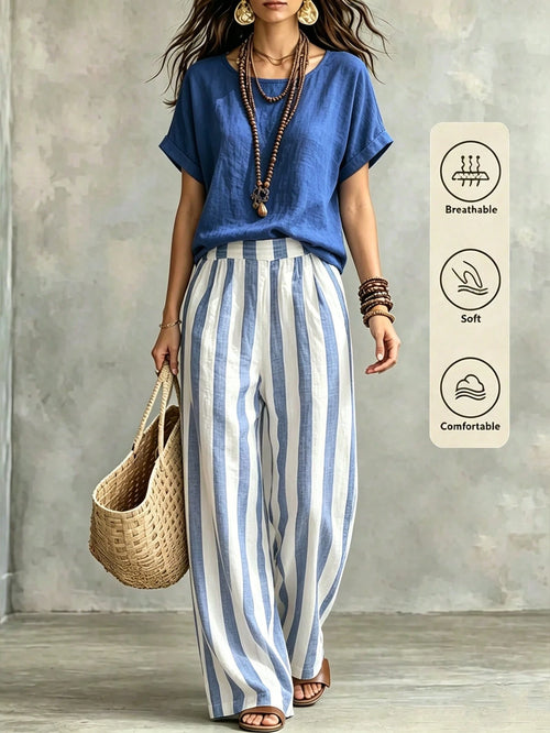 Holidaya Women's Casual Summer Top & Striped Pants 2 Pieces Set