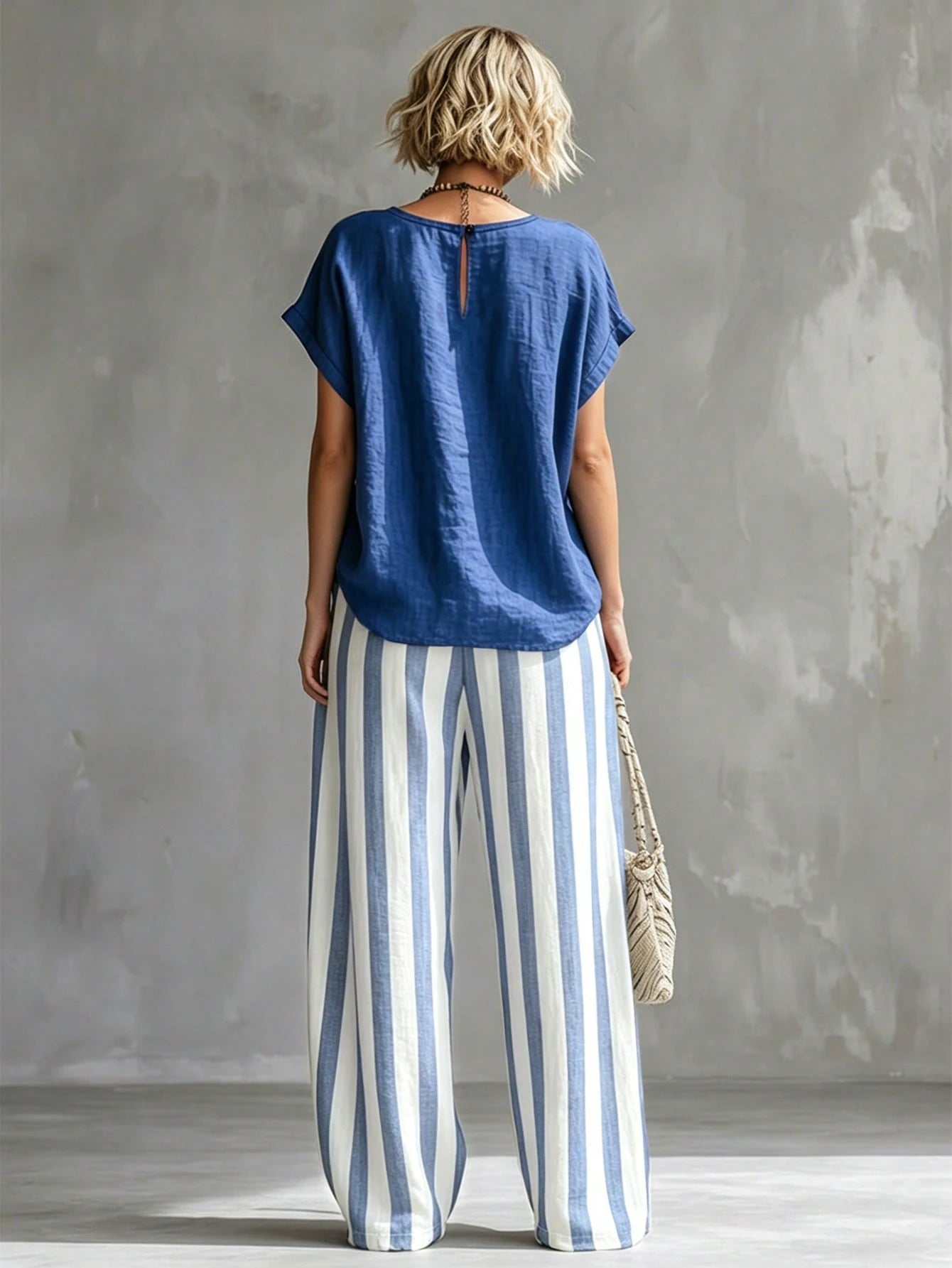 Holidaya Women's Casual Summer Top & Striped Pants 2 Pieces Set