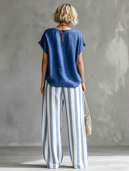 Holidaya Women's Casual Summer Top & Striped Pants 2 Pieces Set